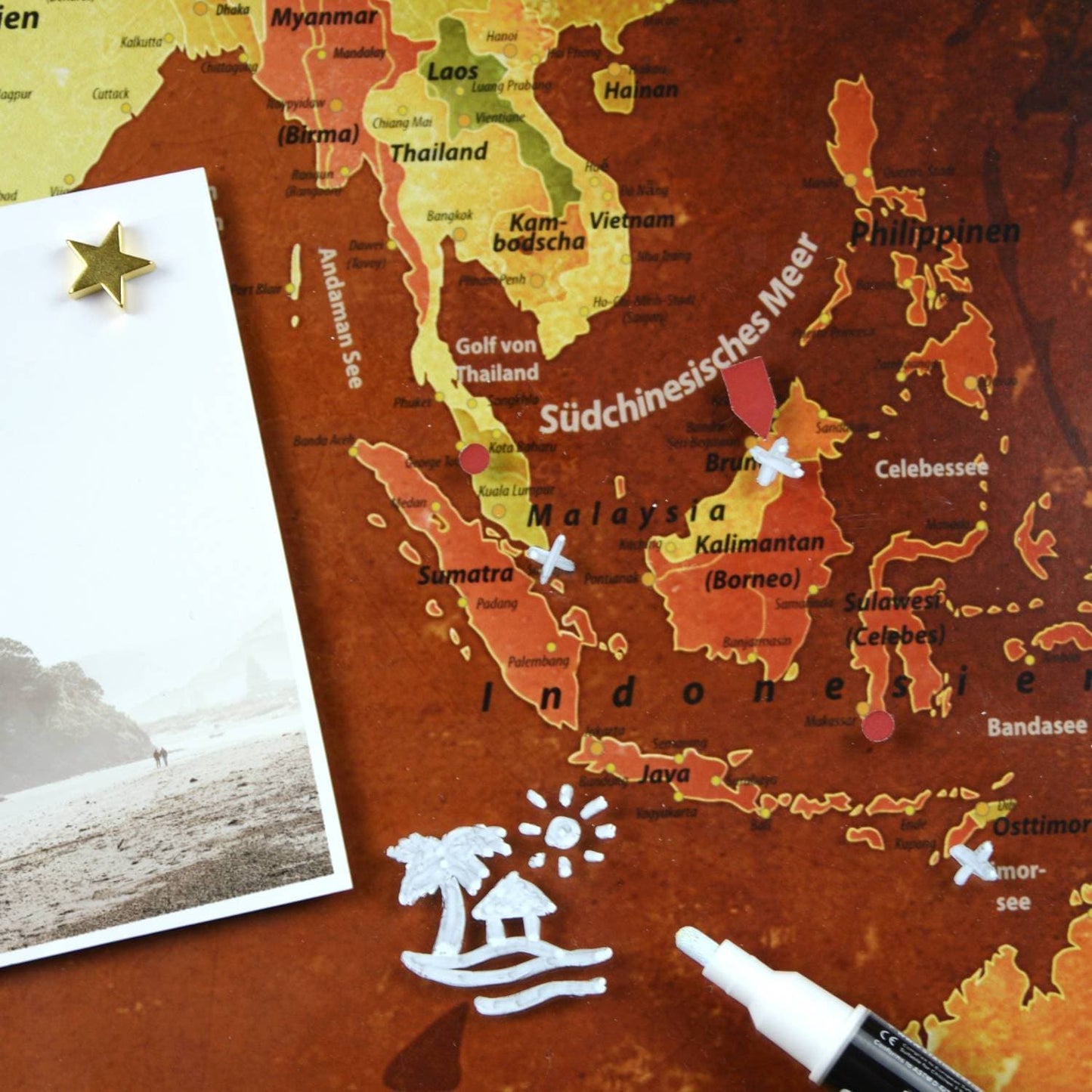 Magnetisches Glasbild - Weltkarte Retro Bunt